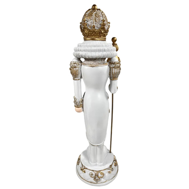 Gold and white nutcracker with staff 49cm