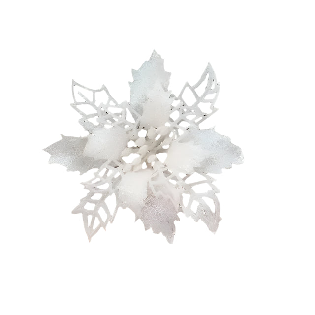 Plastic Flower With Clip 9cm Set Of 6 - White With Lace Effect