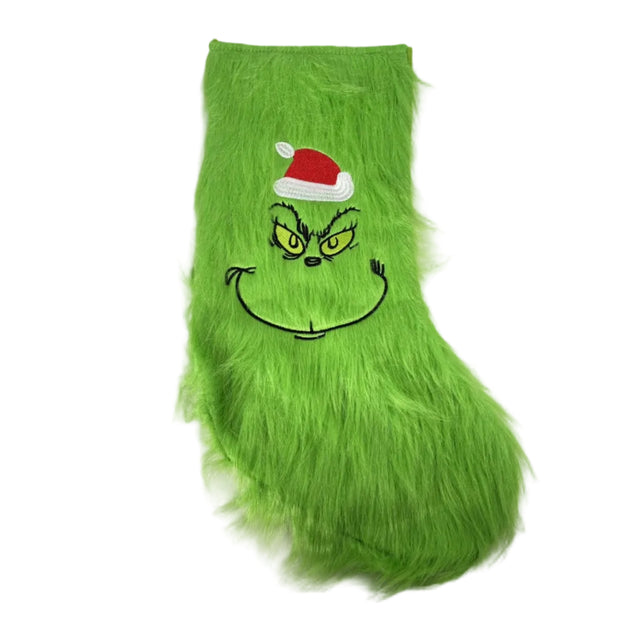 Fuzzy green grinch stocking 46x18cm