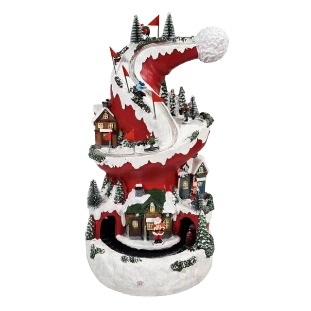 LED scenery - Christmas hat design with ski slope 23x23x41.5cm