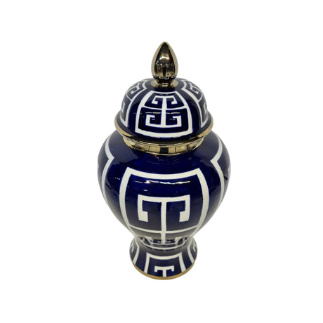 Ginger jar navy & white with Greek pattern accents 27x51cm