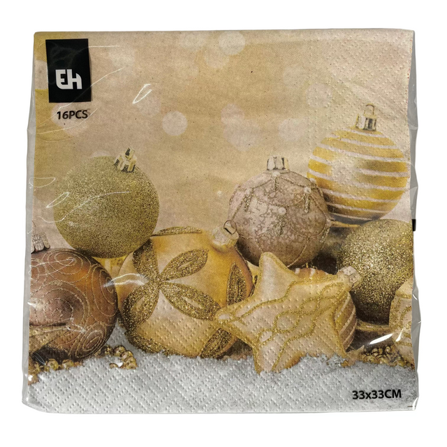 (602500360)NAPKIN 33X33CM - GOLD BAUBLES
