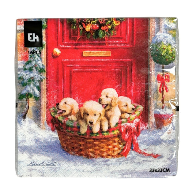 Napkins, Paper 16Pcs, 33X33Cm, Puppies Playing