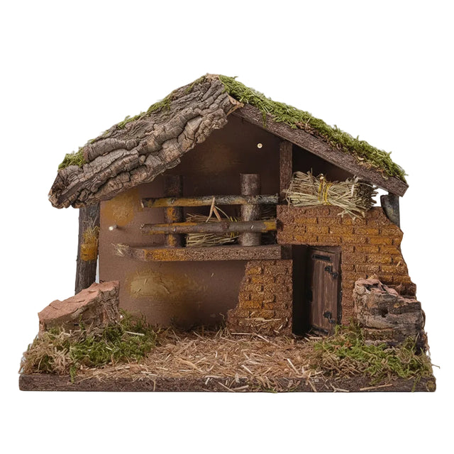 LED Nativity wood house 30x17x21cm