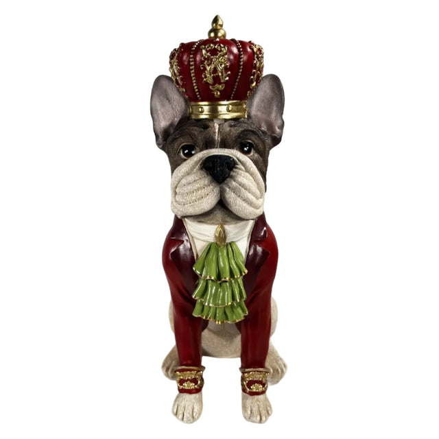 Xmas white resin sitting dog figure wearing red crown & costume 22.5x15x37.5cm