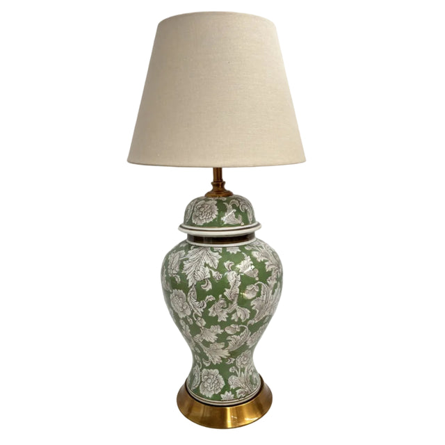 Green Chinoiserie Ginger Jar Lamp 27x27x51cm