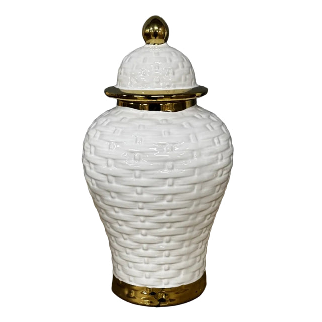 White ginger jar with gold rims 14x28cm