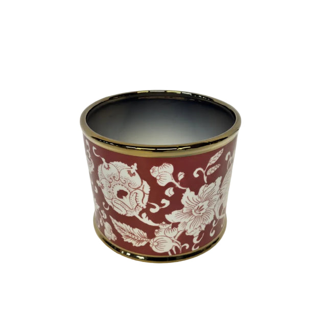 Planter Red With White Flowers 20x20x16cm