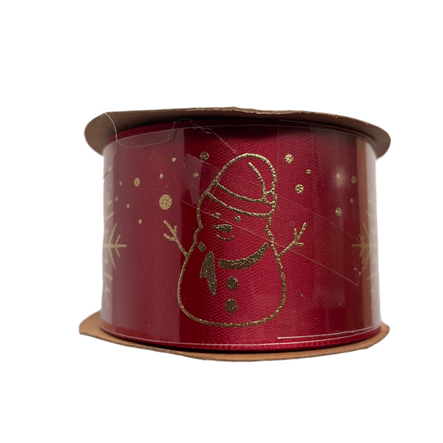 Ribbon, 3.8X270Cm. Red - Snowman