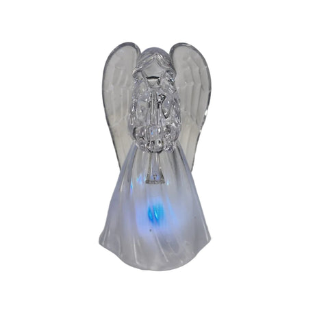 Angel, acrylic, LED colour changing 6x5.5x11cm with trumpet - clear wings