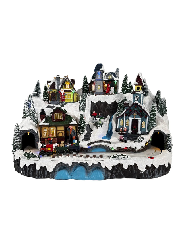 Xmas village scene with LED and movement 41.3x27.5x27.3cm