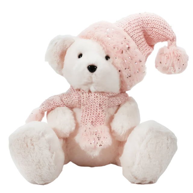 Cream Bear with Pink Scarf and Hat 27Xx19x25cm