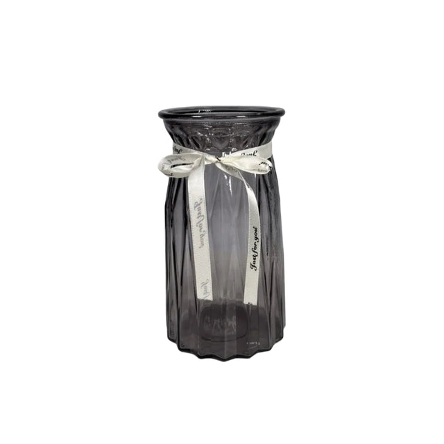 Black Ribbed Glass Vase 20cm