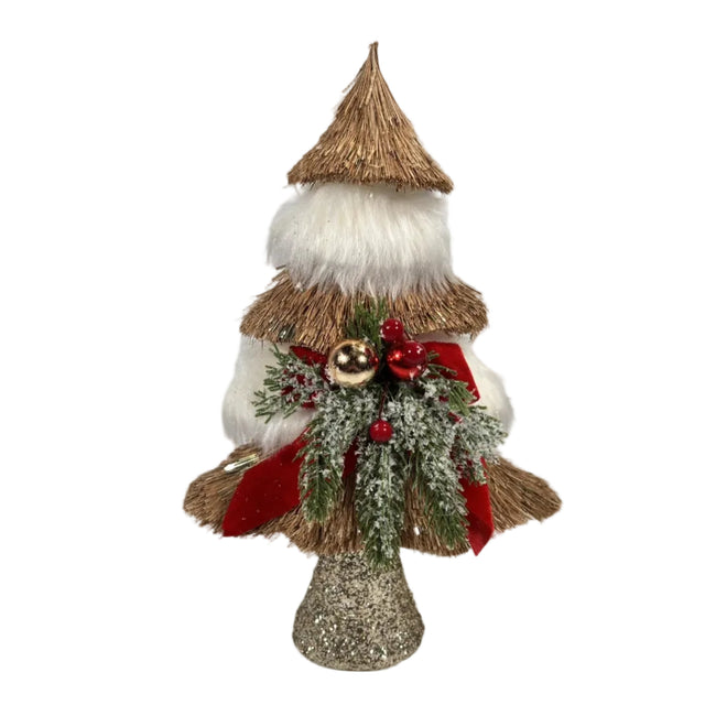 Gold and white fur Christmas tree 31cm