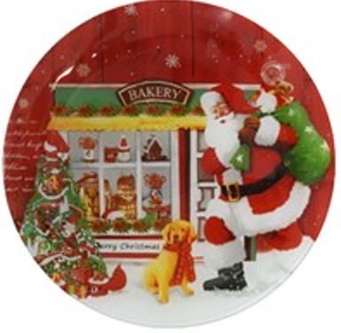 Round Glass Plate with Santa by Toy store 30cm