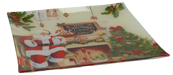 Square glass plate - Santa by fire place 25cm