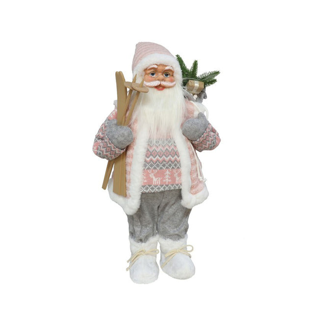 Santa Standing With A Bag And Ski'S 60Cm