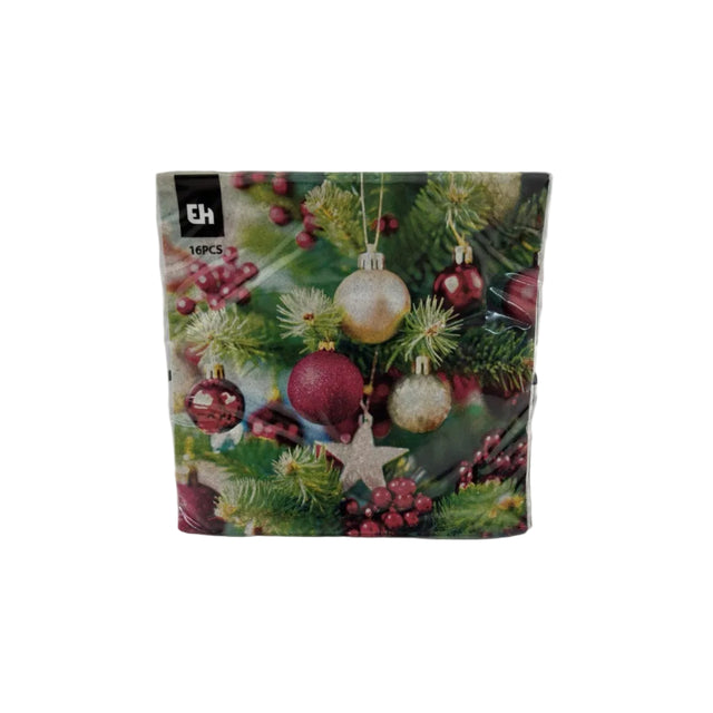 Baubles With Star Napkins 33x33cm 16Pcs