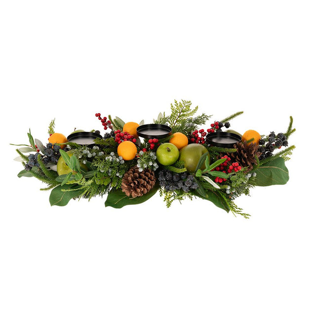 Green wreath candleholder with fruits 89x35x22cm