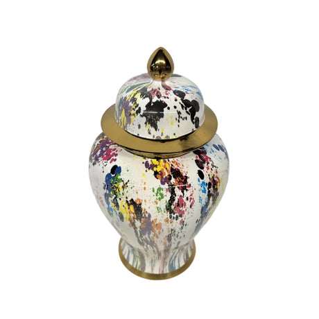 Ginger jar white white with paint splatter design 22x40cm