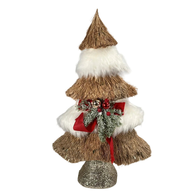 Gold and white fur Christmas tree 47cm