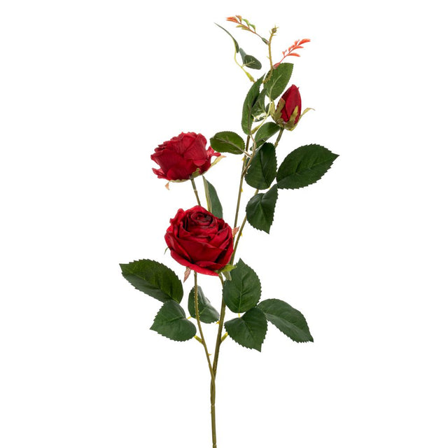 Artificial red rose stem 3 head 75cm