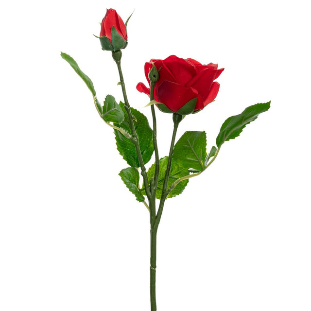 Artificial real touch red rose stem 2 head 46cm