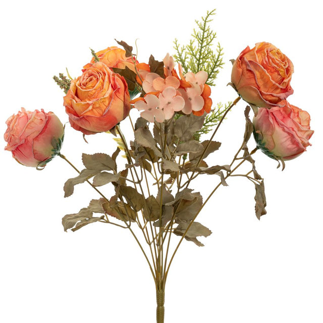 Artificial orange rose bush 7 head 42cm