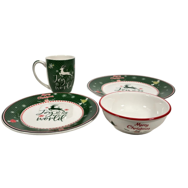 Set/4 dinner set- green with reindeer