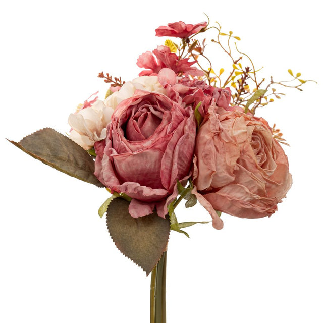 Artificial pink rose & forget me not bouquet