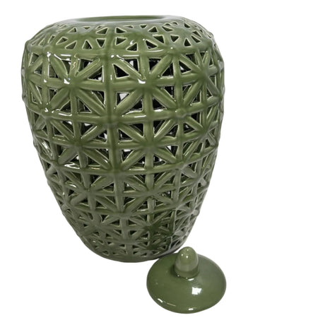 Ginger jar criss-cross design green 23.5x23.5x32.5cm
