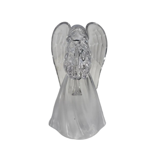 Angel, acrylic, LED colour changing 6x5.5x11cm with trumpet - clear wings
