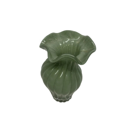 Green Glass Ruffled Vase 12.5x20cm