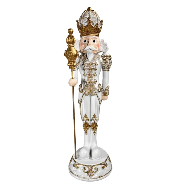 Gold and white nutcracker with staff 49cm