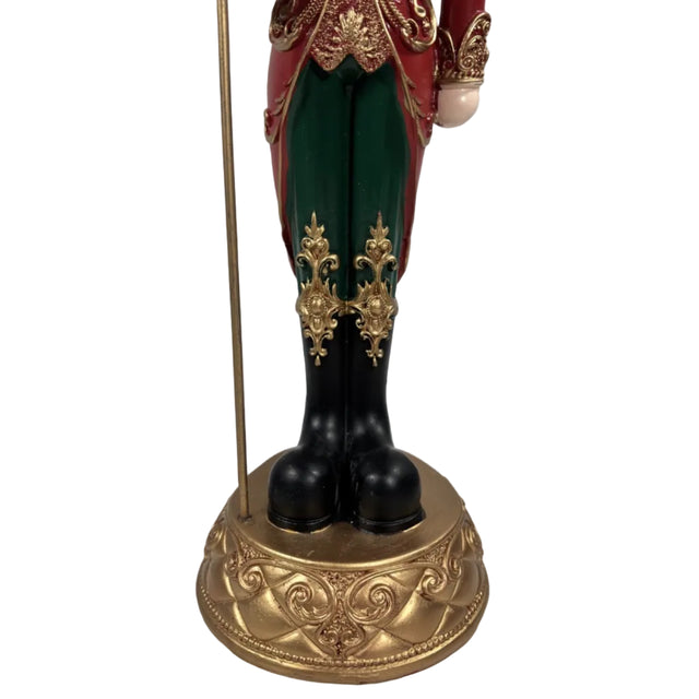 Red and gold nutcracker with staff 49cm