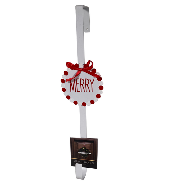 Wreath Hanger Iron, 37.5cm, Red and white - white wreath