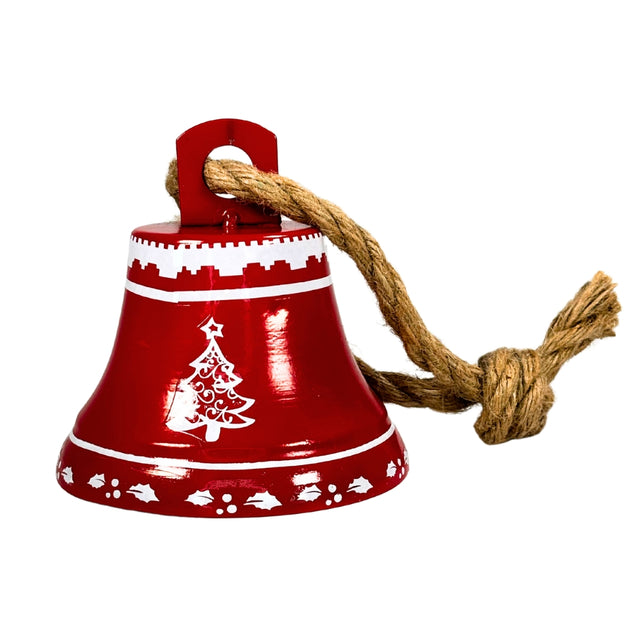 Bell With Jute Rope, Metal, 12.5X12.5X13.5cm, Red, Tree