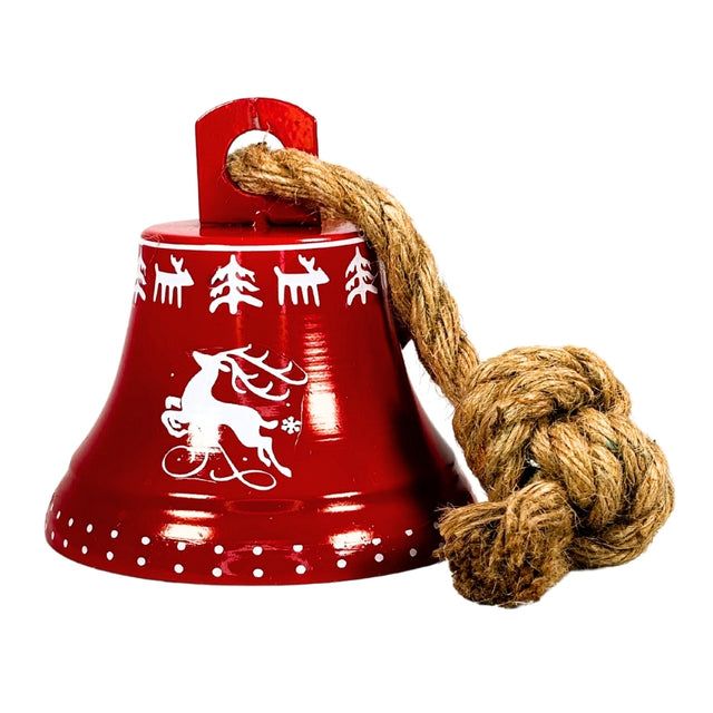 Bell With Jute Rope, Metal, 12.5X12.5X13.5cm, Red, Reindeer