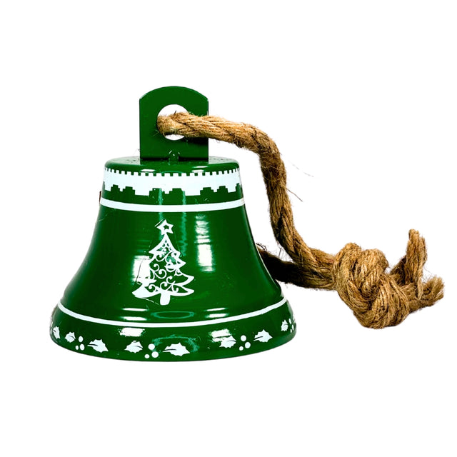 Bell With Jute Rope, Metal, 12.5X12.5X13.5cm Green, Tree