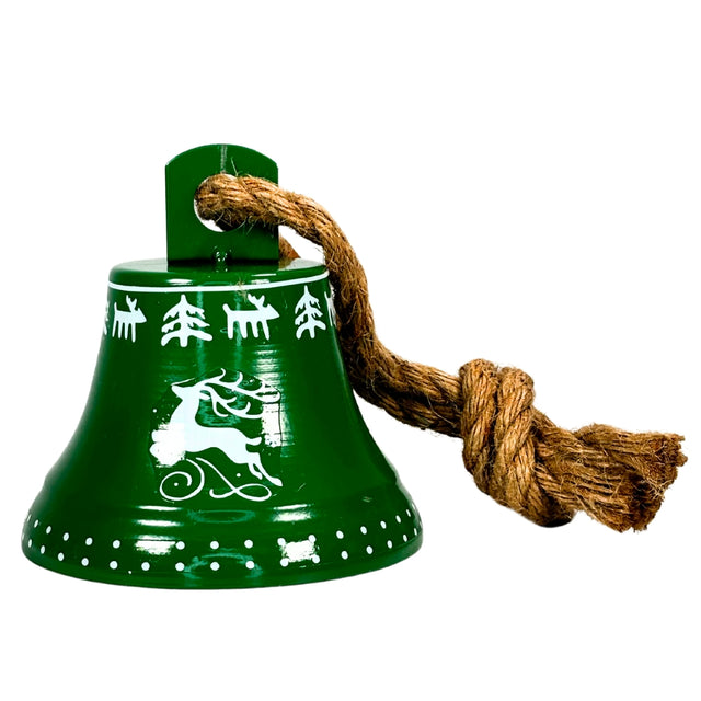 Bell With Jute Rope, Metal, 12.5X12.5X13.5cm Green, Reindeer