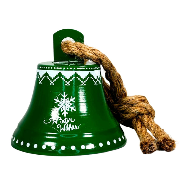 Bell With Jute Rope, Metal, 12.5X12.5X13.5Cm Green, Snowflake