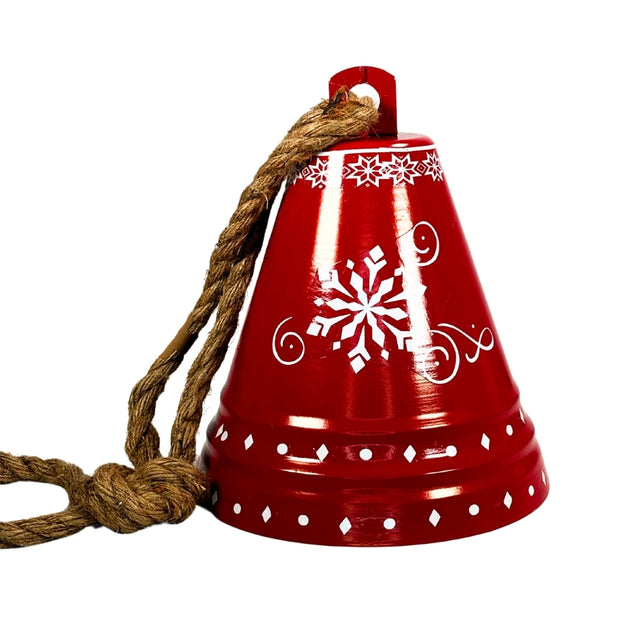 Bell With Jute Rope, Metal, 19X19X23Cm, Red, Snowflake