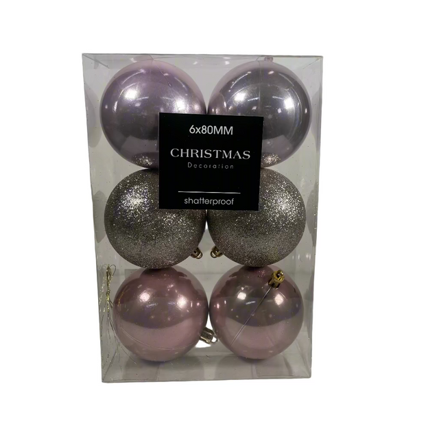 Xmas ball 8cm - Set of 6 - Pretty