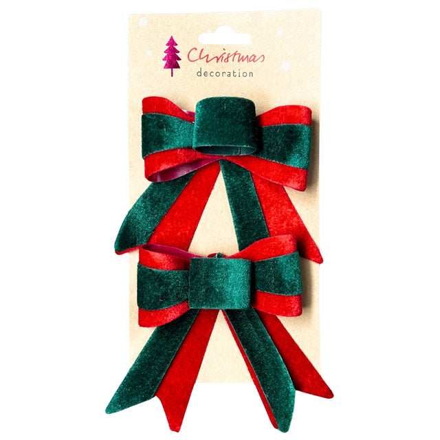 Bow Set Of 2Pcs, Pvc, Greenwith Red Edges, 11X14Cm