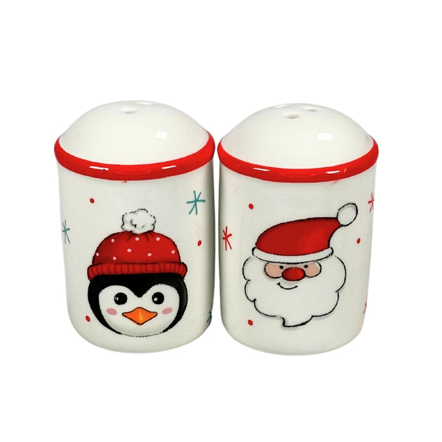 Salt And Pepper Set, Dolomite, Size: 10X5X7.5Cm, Cream Coloured, Red Top