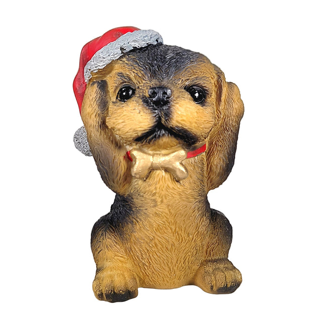 (ALX630560-2)DOG WITH XMAS HAT,  POLYRESIN, 9.5X7.5X13.5CM, HEAR NO EVIL
