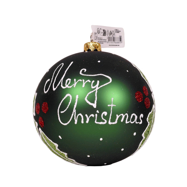 Xmas bauble glass 10cm - Green Merry Christmas