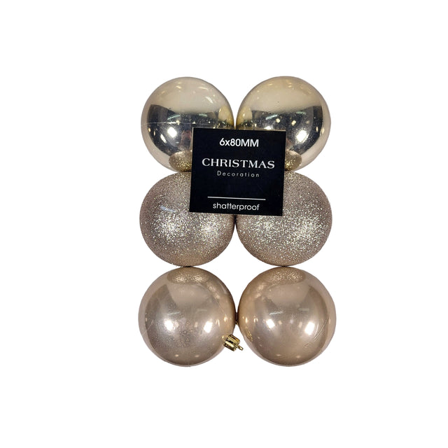 Xmas ball 8cm - Set of 6 - Champagne