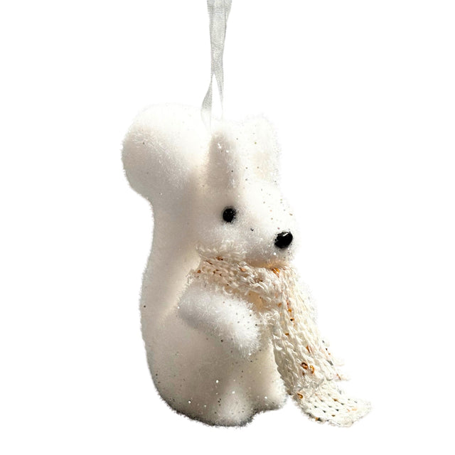 Snow Animal With Fur Scarf Standing, Polyfoam,  Squirrel 12X9X5Cm, White Scarf