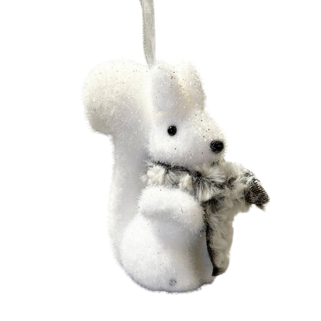 Snow Animal With Fur Scarf Standing, Polyfoam,  Squirrel 12X9X5Cm, Grey Scarf